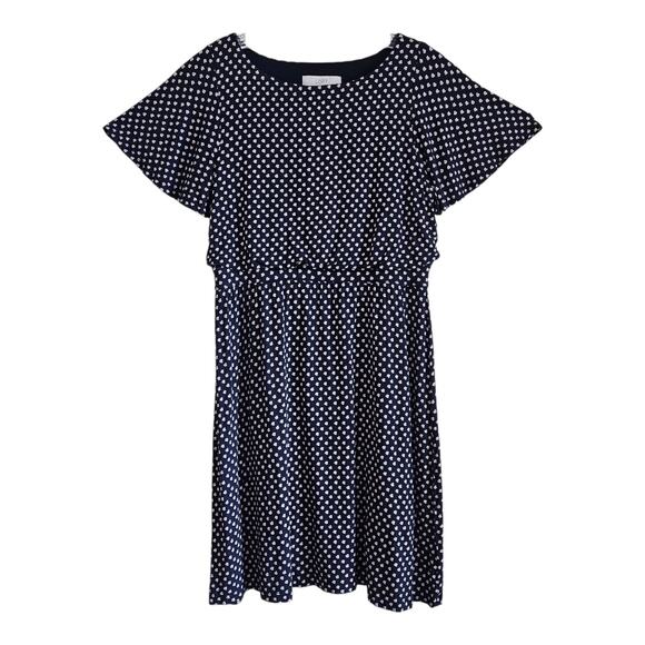 LOFT Ann Taylor Women's M Dress Navy Blue Pink Short Flutter Sleeve Stretch - Picture 1 of 6